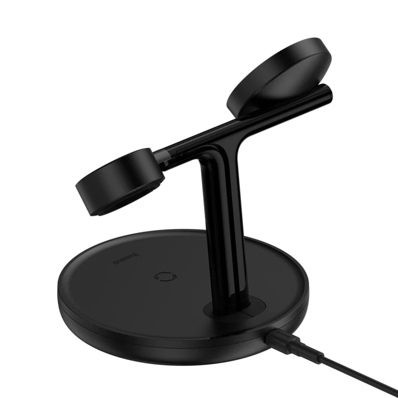 Baseus Swan induksjonslader (kompatibel med MagSafe) stativ for iPhone, Apple Watch, AirPods + 1m USB-C-kabel svart (WXTE000101)