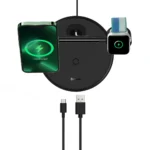 Baseus Swan induksjonslader (kompatibel med MagSafe) stativ for iPhone, Apple Watch, AirPods + 1m USB-C-kabel svart (WXTE000101)