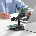 Baseus Swan induksjonslader (kompatibel med MagSafe) stativ for iPhone, Apple Watch, AirPods + 1m USB-C-kabel svart (WXTE000101)
