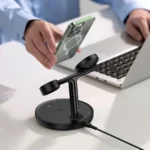 Baseus Swan induksjonslader (kompatibel med MagSafe) stativ for iPhone, Apple Watch, AirPods + 1m USB-C-kabel svart (WXTE000101)