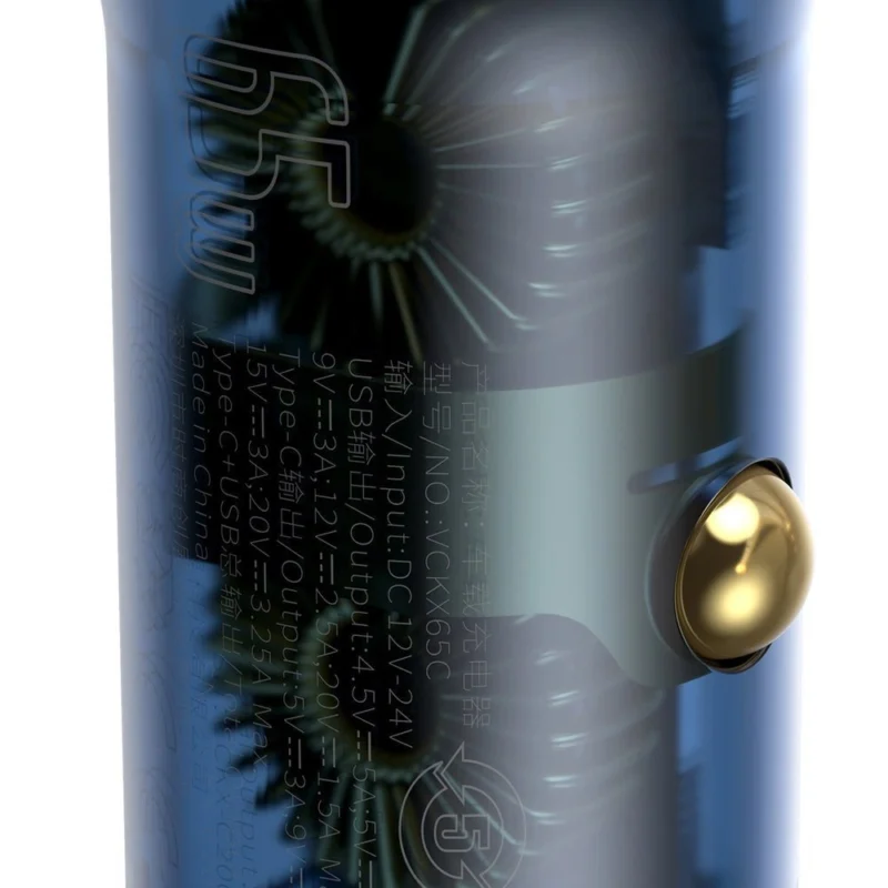Baseus USB / USB Type C bil-lader 65 W 5 A SCP Hurtiglading 4.0+ Power Delivery 3.0 LCD-skjerm grå (CCKX-C0G)