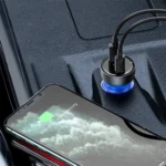 Baseus USB / USB Type C bil-lader 65 W 5 A SCP Hurtiglading 4.0+ Power Delivery 3.0 LCD-skjerm grå (CCKX-C0G)