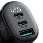 Joyroom JR-CCD04 30W 2x USB-C USB-A bil-lader med skjerm - svart