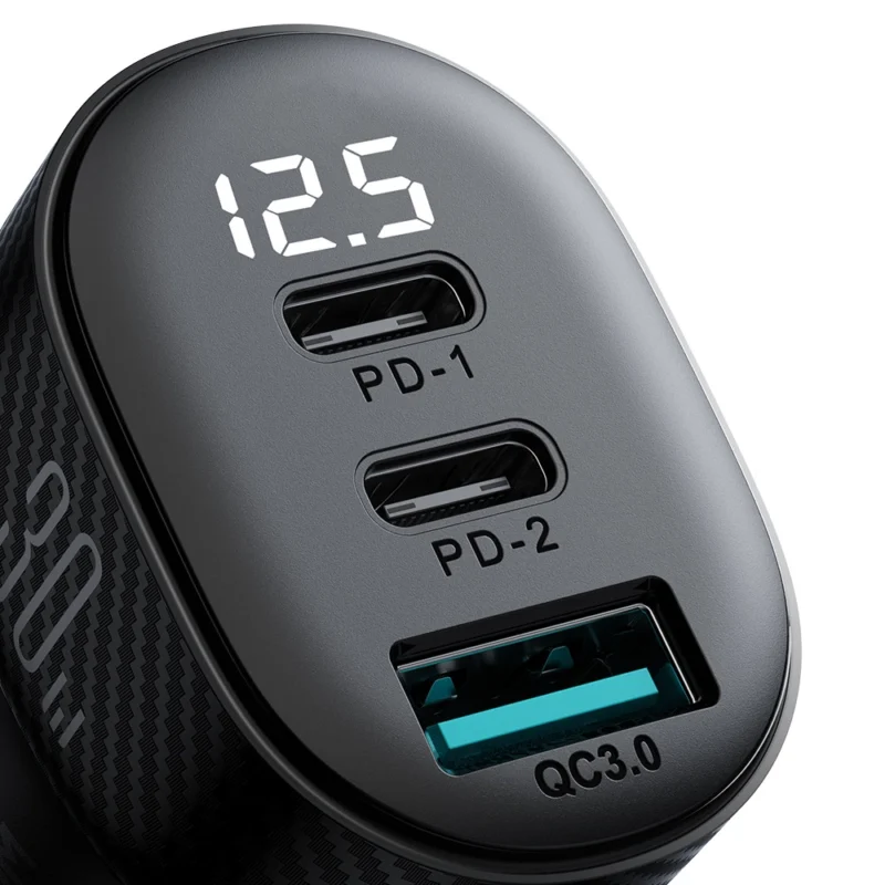 Joyroom JR-CCD04 30W 2x USB-C USB-A bil-lader med skjerm - svart
