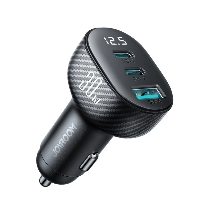 Joyroom JR-CCD04 30W 2x USB-C USB-A bil-lader med skjerm - svart