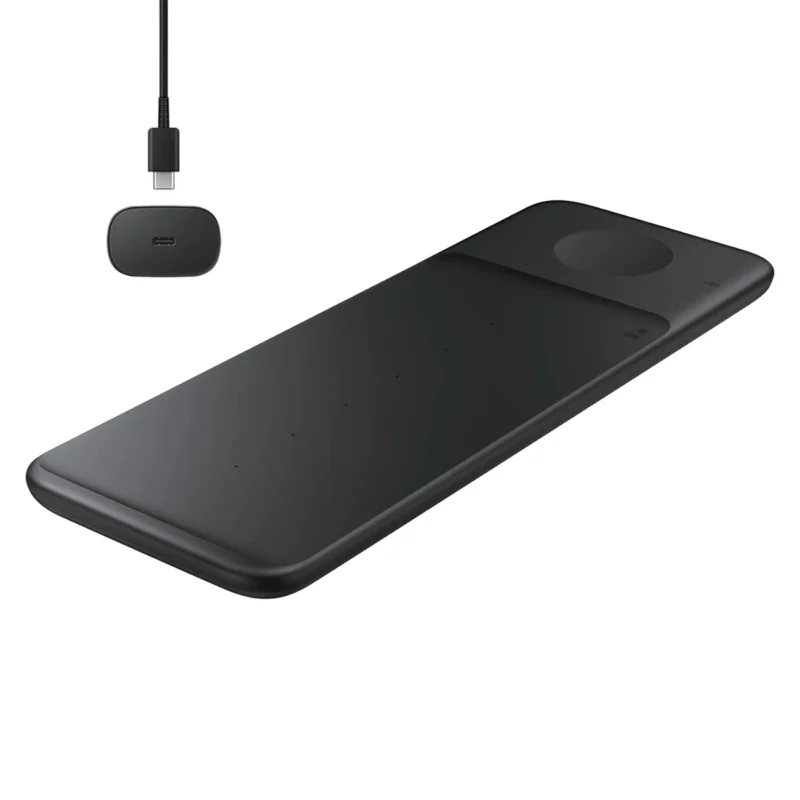 Samsung Trio EP-P6300TBEGEU 3i1 induksjonslader for telefon / Galaxy Watch / Buds - svart + nettadapter + kabel