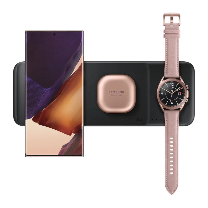 Samsung Trio EP-P6300TBEGEU 3i1 induksjonslader for telefon / Galaxy Watch / Buds - svart + nettadapter + kabel