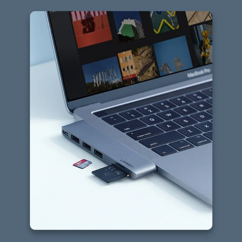 Ugreen multifunksjonell HUB 2x USB Type C til 3x USB 3.0 / TF / SD / USB Type C for MacBook Pro / Air grå (CM251 60560)