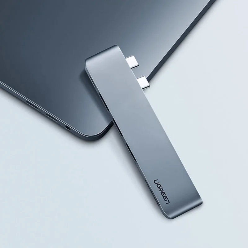 Ugreen multifunksjonell HUB 2x USB Type C til 3x USB 3.0 / TF / SD / USB Type C for MacBook Pro / Air grå (CM251 60560)