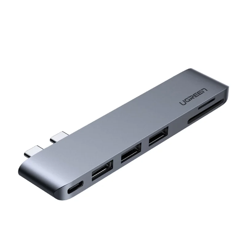 Ugreen multifunksjonell HUB 2x USB Type C til 3x USB 3.0 / TF / SD / USB Type C for MacBook Pro / Air grå (CM251 60560)