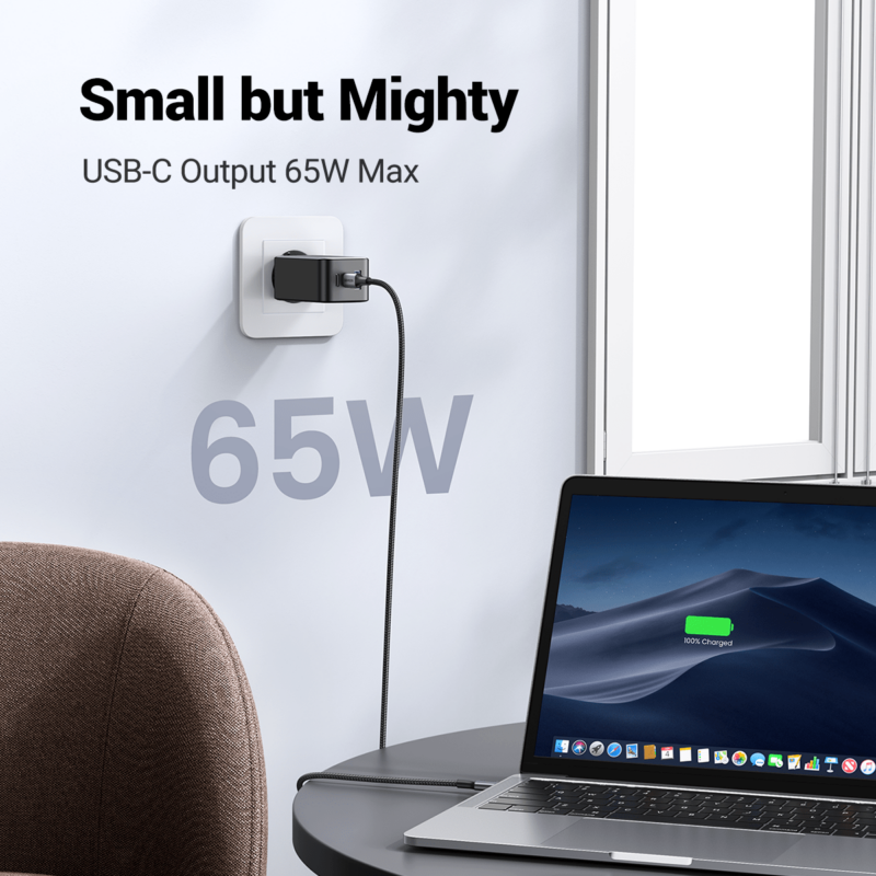 UGREEN Nexode 65W USB C GaN Lader - 3 Porter Vegglader