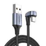 Ugreen nylon vinklet kabel USB - USB Type C kabel 2 m 3 A 18 W Hurtiglading AFC FCP for gamere grå (70315)