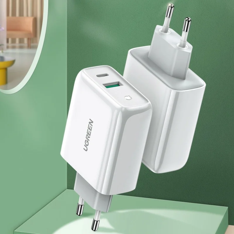 Ugreen Rask USB Type C / USB Vegglader 36 W Hurtiglading 4.0 Strømforsyning hvit (60468 CD170)