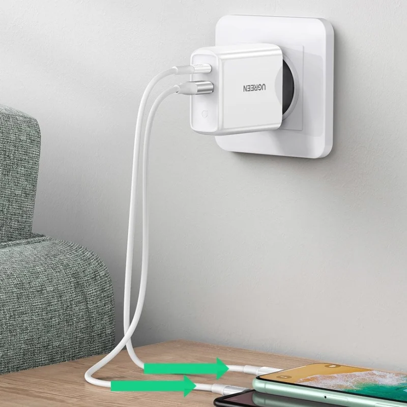 Ugreen Rask USB Type C / USB Vegglader 36 W Hurtiglading 4.0 Strømforsyning hvit (60468 CD170)